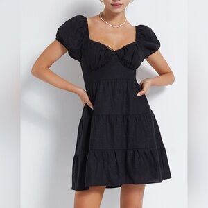 Princess Polly Black Puff Sleeve Mini Dress